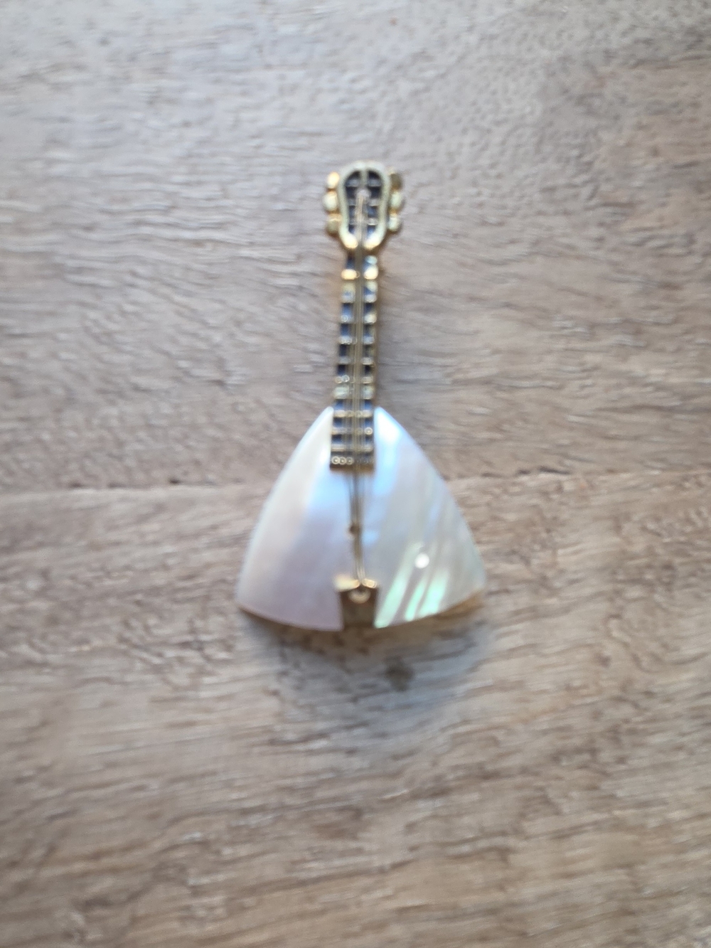 Gold-Tone Mother of Pearl Balalaika Pendant Necklace